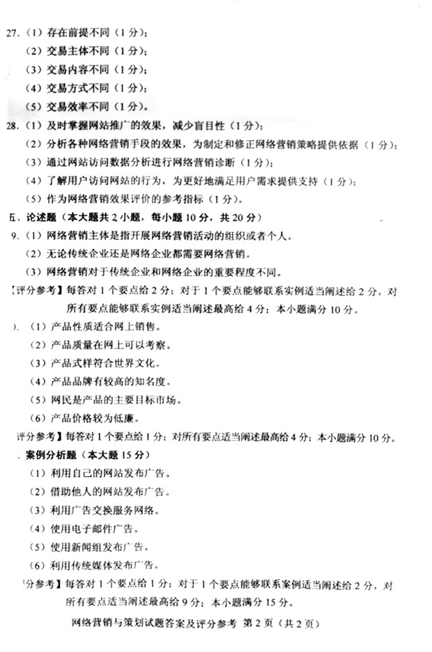 全国2008年4月自考网络营销与策划真题及答案