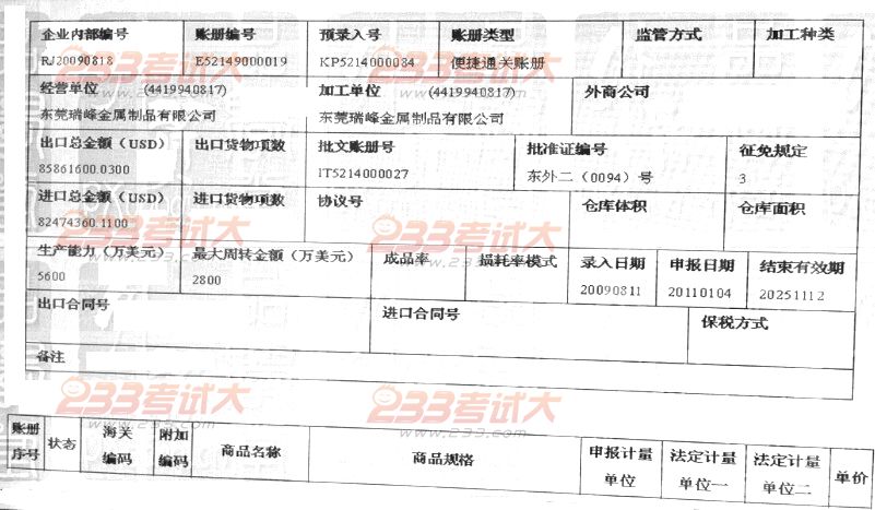 报关员考试试题及答案